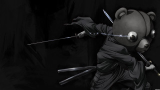 Panda swords black background white - its hand free wallpaper
