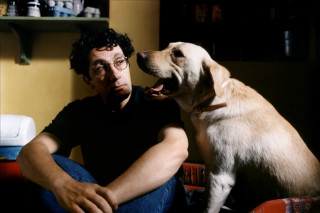 Man dog couch shelf bottles - david lazar free wallpaper