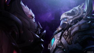 Two characters space setting purple - two character free wallpaper