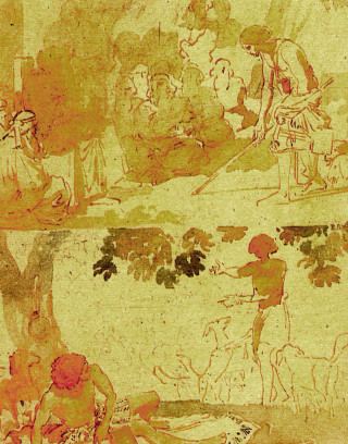 Man woman tree dog standing - vignette free wallpaper