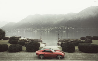 Red car lake bushes mountains - andreas gursky free wallpaper for desktop