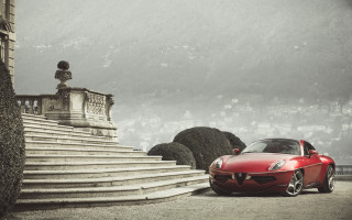 Red sports car stone staircase - a red sports car free wallpaper