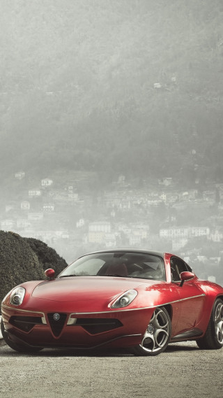 Red sports car mountain foggy - renaissance free wallpaper for mobile