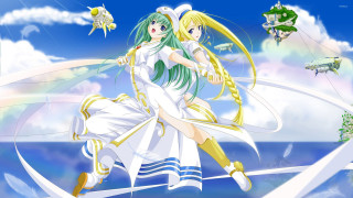 Anime girls flying rainbow sky - the sky together free wallpaper