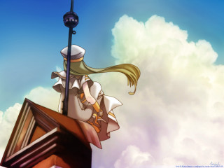 Woman roof clocktower sky clouds - top of a roof next free wallpaper for desktop