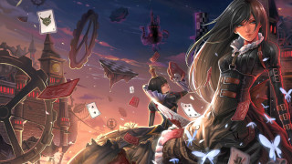 Woman knife city birds flying 2 - a knife in front free wallpaper