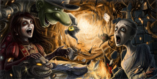 Woman man room fire monster - a surrealist painting free wallpaper