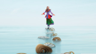 Woman standing gear water arms - a storybook illustration free wallpaper