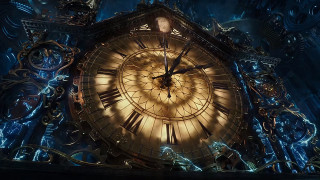Golden clock dark room blue - steampunk free wallpaper