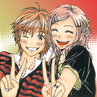 Peace sign smiling friends hands - two person free wallpaper for tablet