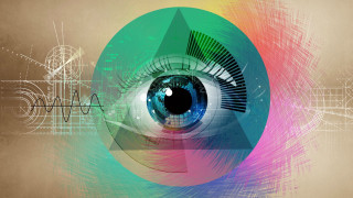 Colorful eye pattern circuit board - golden ratio illustration free wallpaper