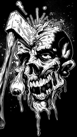 Zombie hammer bloody face drawing - free neon wallpaper
