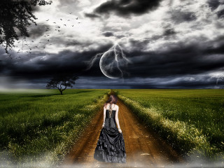 Gothic woman dress dirt road - a long dress free wallpaper