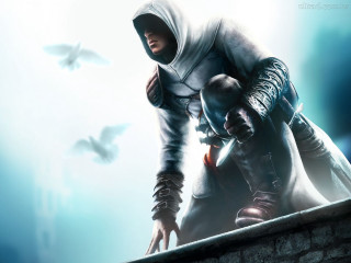 Man hooded outfit leaning wall - game art free wallpaper for desktop