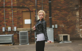 Woman black jacket striped skirt - skirt free wallpaper