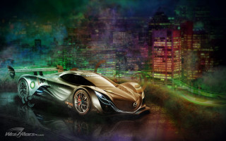 Futuristic car city night lights 3 - matte drawing free wallpaper