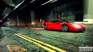 Red sports car tunnel night - a tunnel free wallpaper