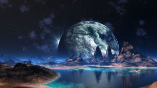 Planet mountains lake background distant - image of a planet free wallpaper