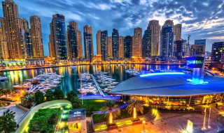 City skyline harbor boats night - altoon sultan free wallpaper for desktop