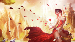 Woman red dress field flowers - charlie bowater free wallpaper for desktop
