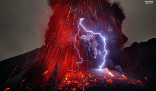 Lightning bolt volcano lava smoke - a matte painting free wallpaper