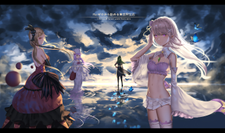 Anime girls beach night sky - visual free wallpaper for desktop