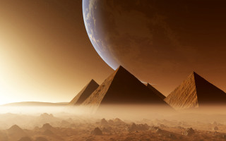 Pyramids desert planet background distant 2 - a desert area free wallpaper for desktop