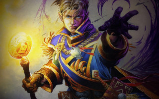 Man holding golden ball sword - a painting of a man holding free wallpaper