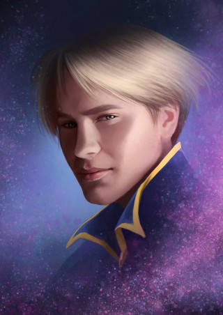 Blonde man blue shirt space - fantasy character portrait free wallpaper for mobile