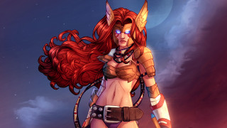 Woman red hair horns sky - a sky free wallpaper for desktop