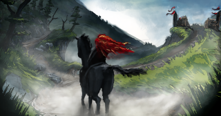 Woman horse mountain castle red - anato finnstark free wallpaper for desktop