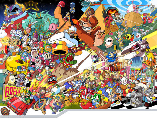 Cartoon characters racing track crowd - a background free wallpaper