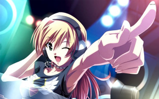 Girl headphones pointing air microphone - headphone free wallpaper for desktop
