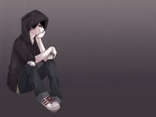 Person sitting ground feet up - a black hoodie free wallpaper for desktop