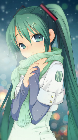 Anime green haired girl scarf - net art free wallpaper for mobile