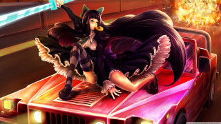Woman black dress car wings - top of a car free wallpaper