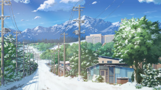 Snowy street mountain power lines - a snowy street free wallpaper