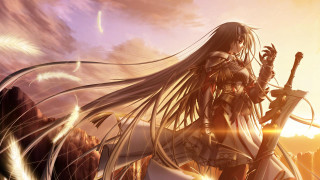 Woman long hair sword sunset - a sunset free wallpaper