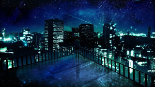 City skyline night balcony person 2 - a balcony free wallpaper for desktop