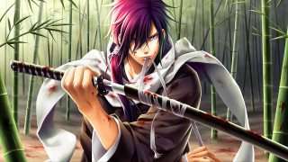 Anime character sword bamboo forest 2 - a bloody face free wallpaper