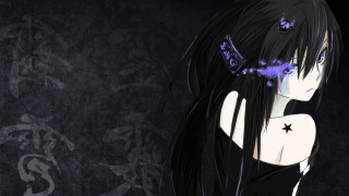 Girl black hair purple eyes - her forehead free wallpaper