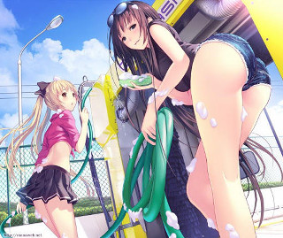 Anime girls street corner bus - a street corner free wallpaper