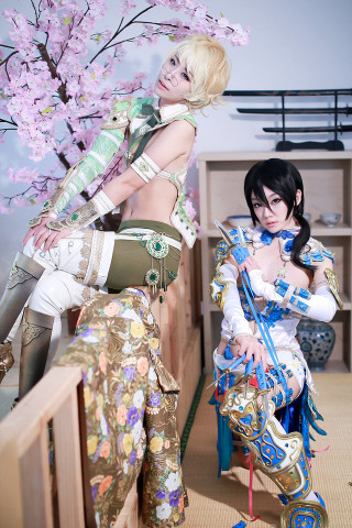 Cosplay women cherry blossom trees - two woman free wallpaper for mobile