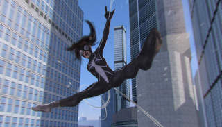 Woman suspended city skyline giantess - suspended free wallpaper