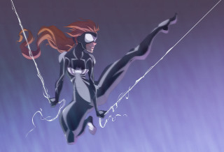 Woman black cat suit flying 2 - a rope free wallpaper