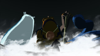Cartoon man backpack skis clouds - a backpack free wallpaper
