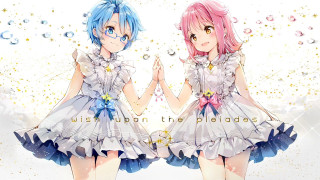 Anime girls pink hair blue 4 - a dress free wallpaper