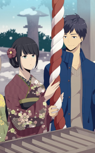 Group people wooden pole snow - a woman holding free wallpaper for mobile