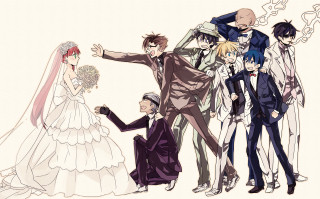 Bride groom wedding party drawing - a bouquet free wallpaper