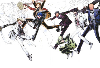 Anime characters flying arms outstretched 2 - leg free wallpaper
